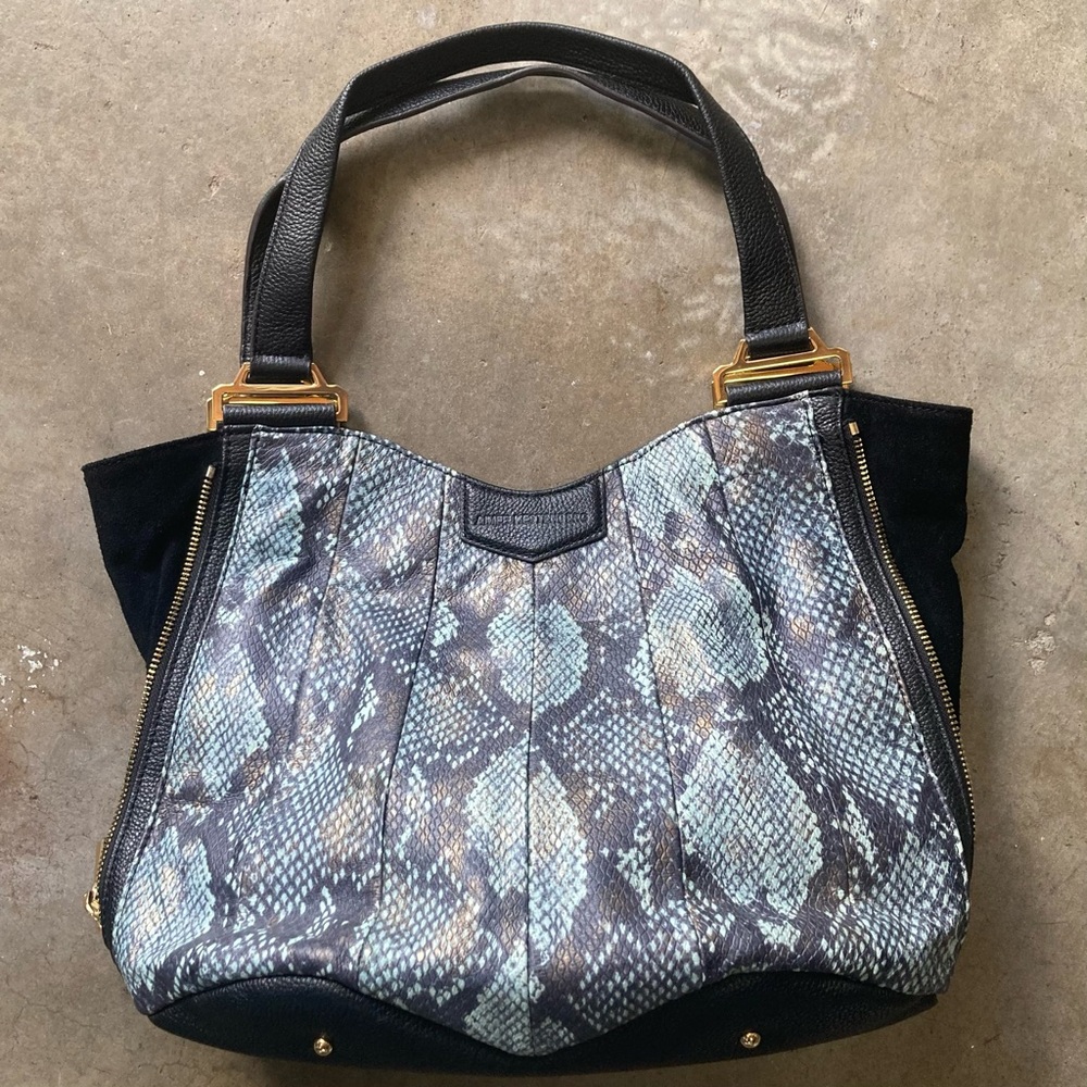AIMEE KESTENBERG Blue and Green Snake Skin Leather Designer Shoulder Bag